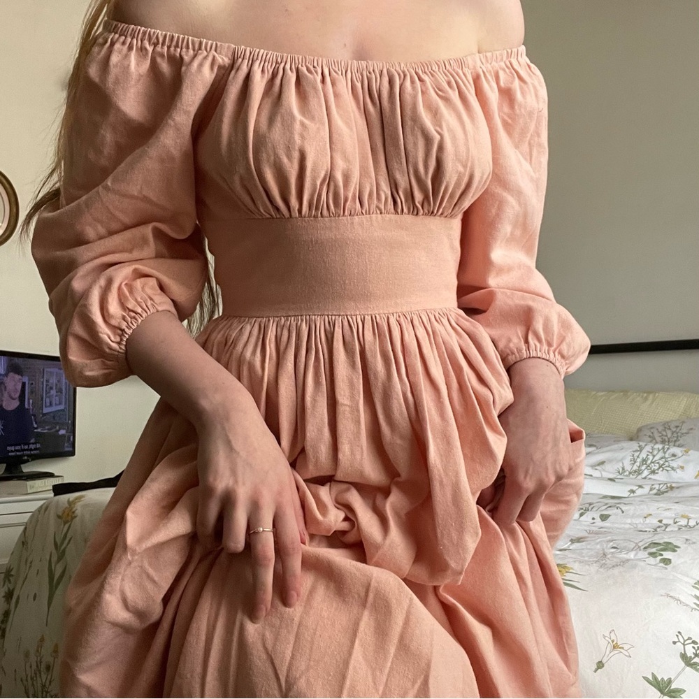 “Hearts and Found” Champagne Pink 100% Linen Dress, Size XS